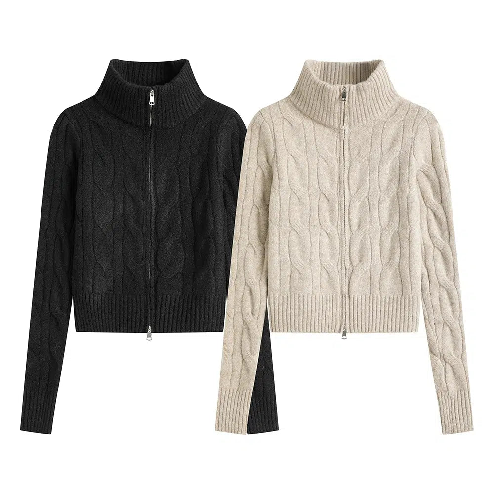 UV - Protective Sweaters for Outdoor -Cable Knit Full-Zip Sweater