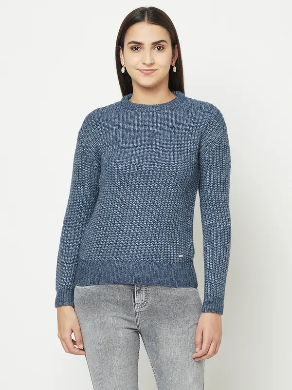 Valentine's Day Sweaters for Romantic Look -Women Navy Melange Sweaters