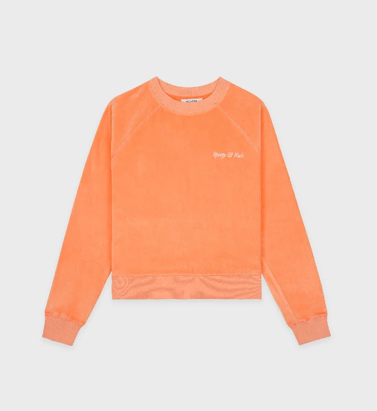 One - Shoulder Sweaters for Asymmetric Design -Italic Logo Velour Raglan Sweater - Peach/White