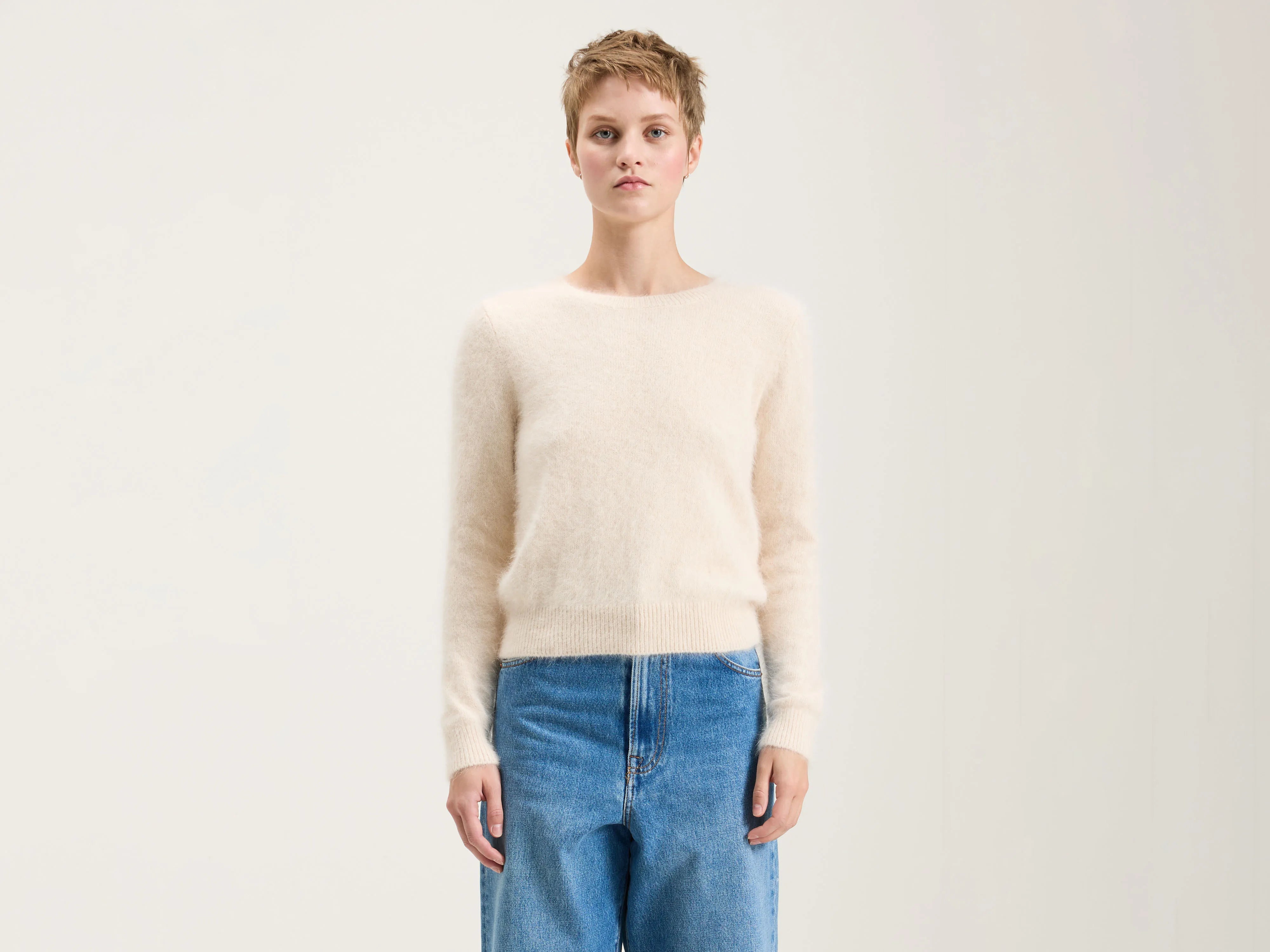 Machine - Washable Sweaters for Convenience -Datti angora-blend sweater (242 / W / PARCHEMIN)