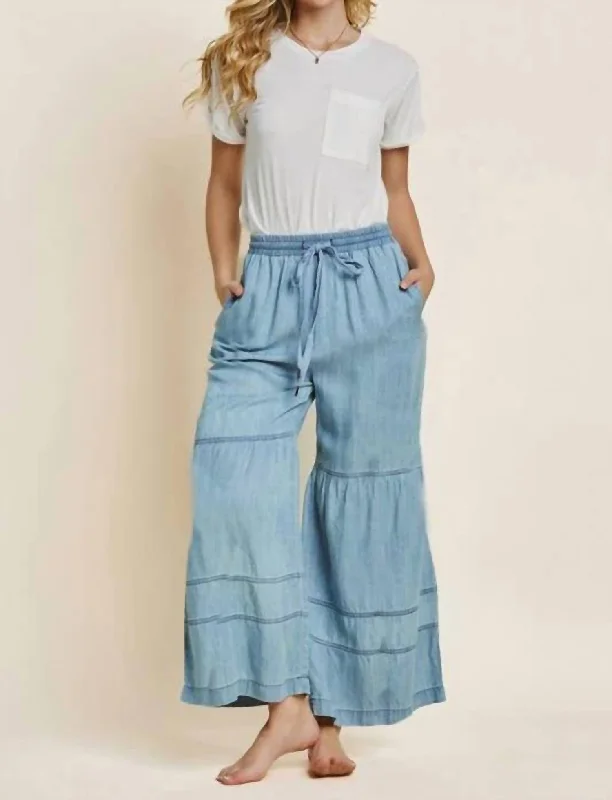 Wide Leg Pants for Birthday Parties -Alys Tiered Wide Leg Pants In Blue