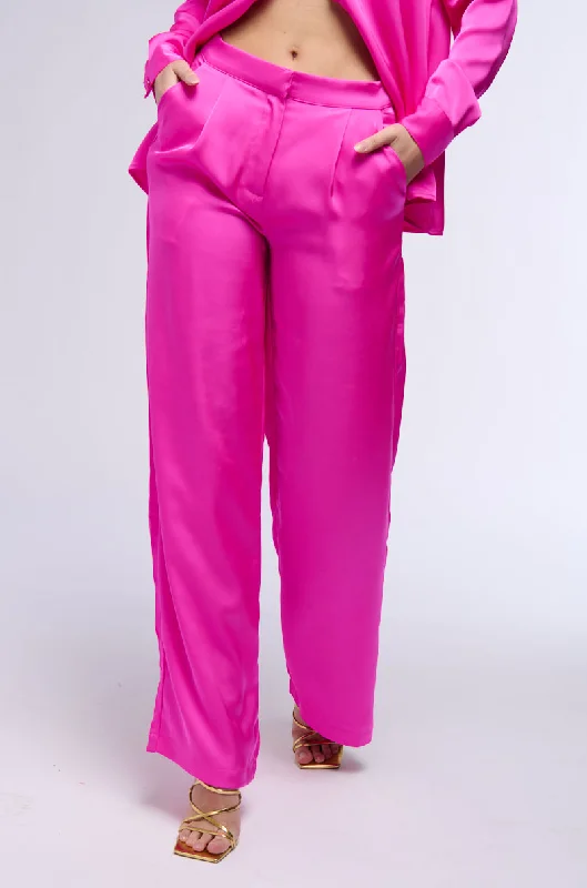 Wide Leg Pants for Date Nights -OPEN TO WHATEVER WIDE LEG SATIN TROUSER IN PINK