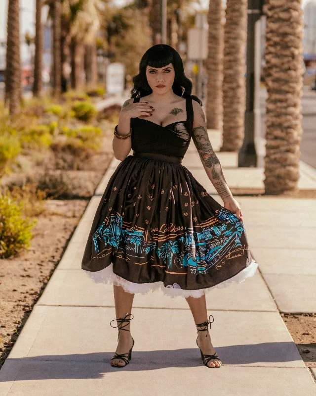 Trendy skirts with asymmetrical hem lines -Viva Las Vegas Border Print skirt