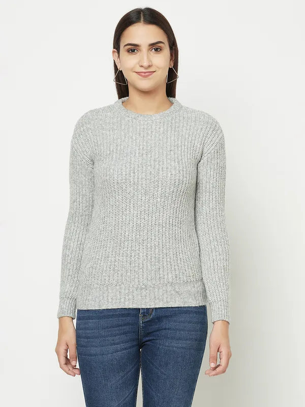 Vintage - Style Sweaters for Retro Look -Women Grey Melange Sweaters