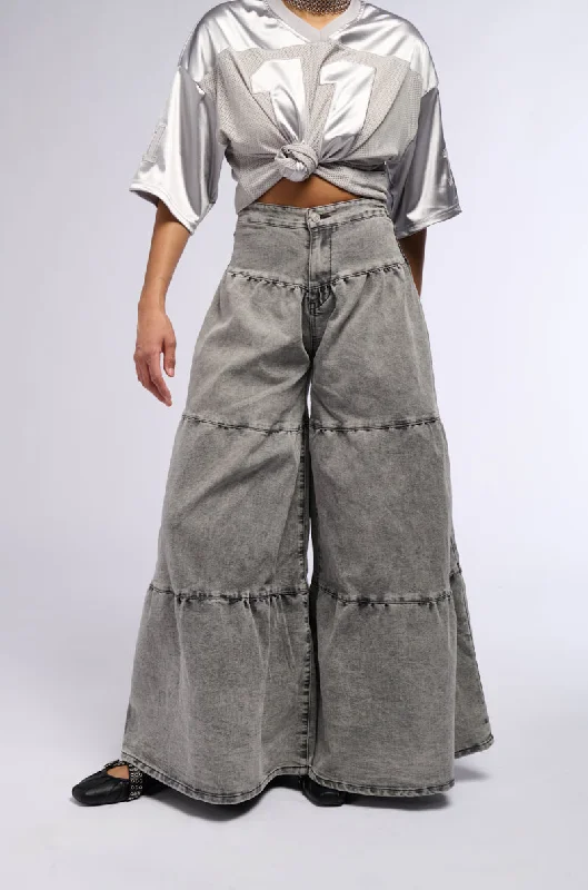 Wool Wide Leg Pants for Warmth -NIKIA TIERED WIDE LEG DENIM JEAN