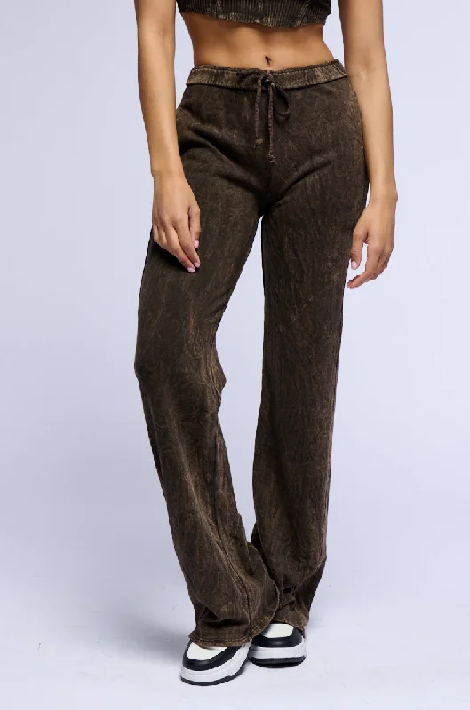 Wide Leg Pants with Cuffs -BERLIN MINERAL WASH WIDE LEG SWEATPANT IN DARK BROWN