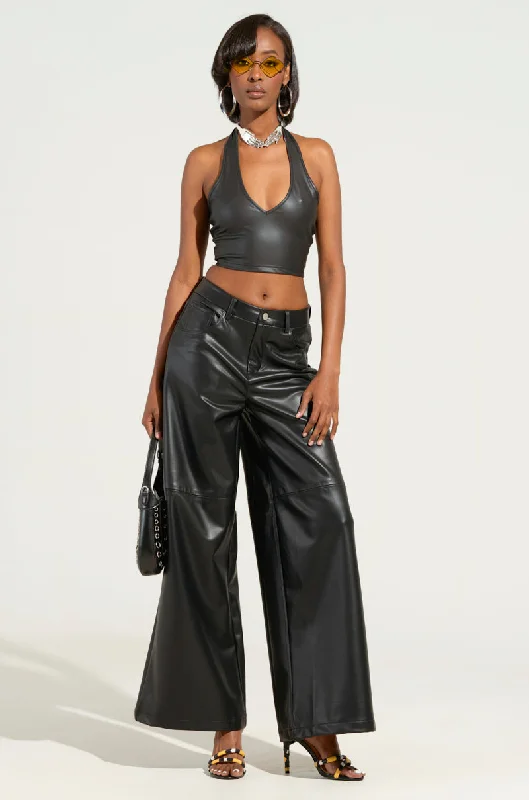 Wide Leg Pants for Fashion Shows -FEELS LIKE BUTTER FAUX LEATHER WIDE LEG PANTS