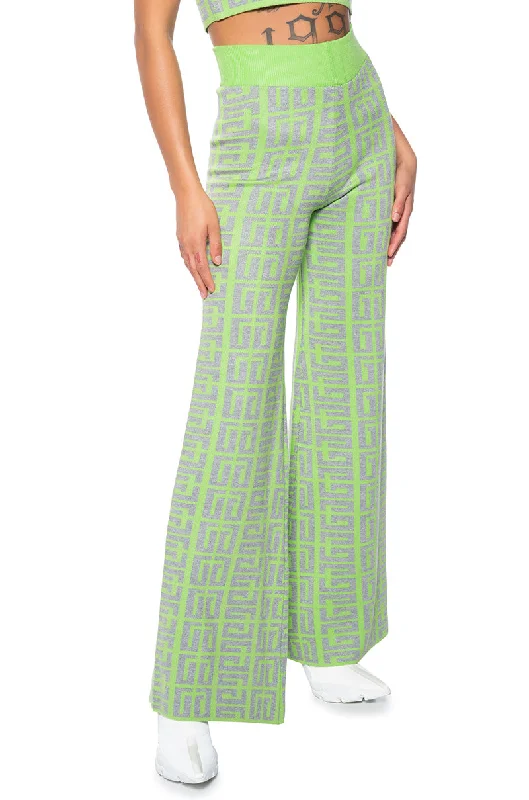 Wide Leg Pants with Appliques -THERE SHE IS KNIT WIDE LEG HIGH WAIST PANT