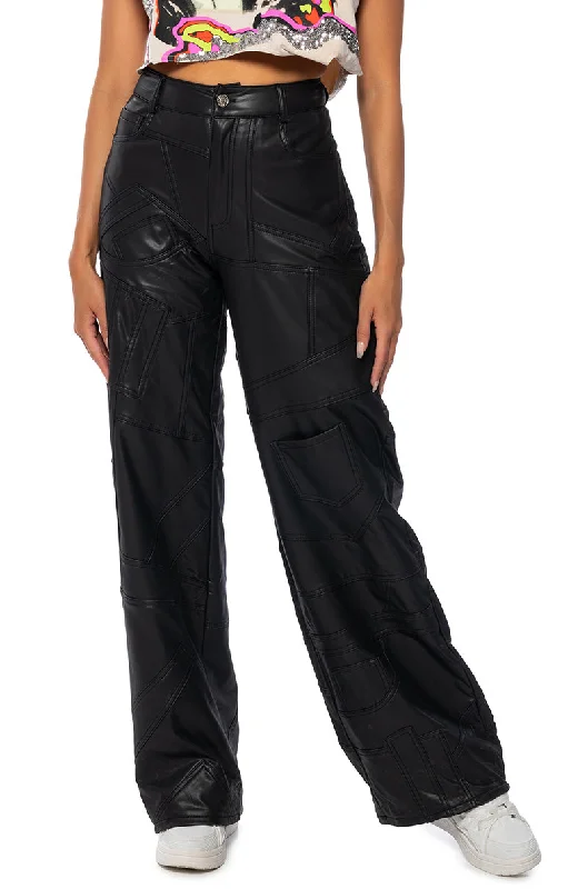 Wide Leg Pants for Friends Meetings -EXTREME STRETCH PATCHWORK WIDE LEG PANT