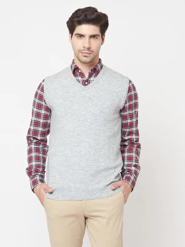 Short - Hemmed Sweaters for Youthful Look -Men Grey Melange Sweaters