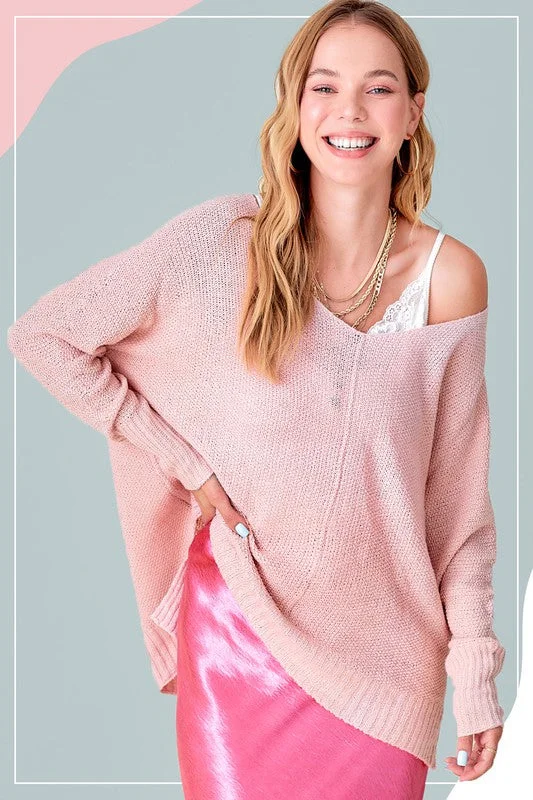 Fringed Sweaters for Bohemian Style -Fine Thread Soft Luxe Sweater (Mauve)