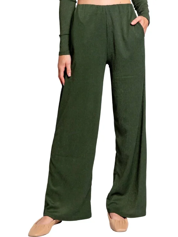 Wide Leg Pants with Lace Trim -Emmerson Wide Leg Pants In Green