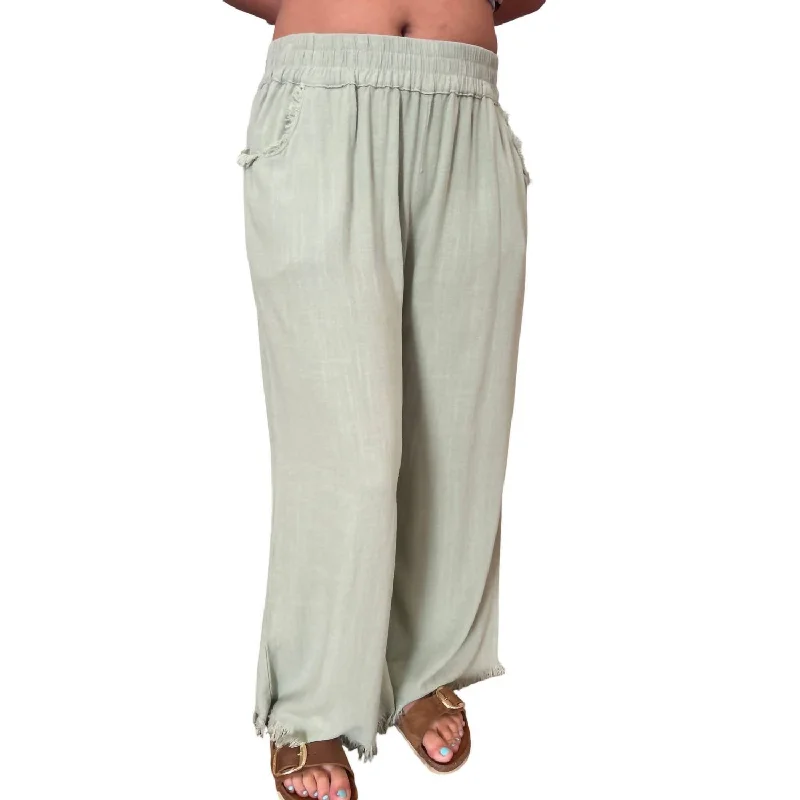 Wide Leg Pants for Semi-Formal Events -Wide Leg Pants With Fray Hem In Sage