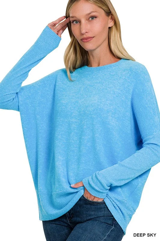 Wool Sweaters for Winter Warmth -Hacci Dolman Sweater (Blue)