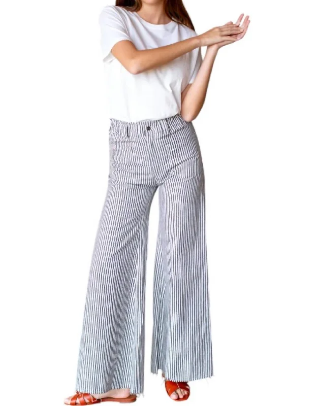 Wide Leg Pants for Hiking Trails -Tulip Wide Leg Pants In Black + Natural Stripe