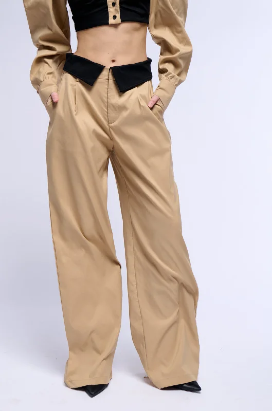 Khaki Wide Leg Pants for Casual -UNDERGROUND WIDE LEG TROUSER