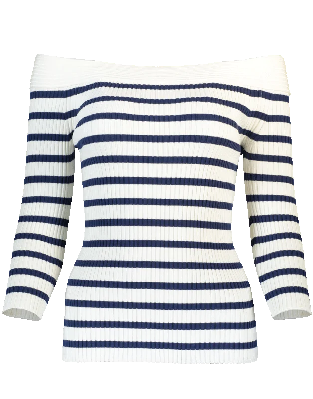 Cashmere Sweaters for Luxury Feel -Off Shoulder Striped Sweater