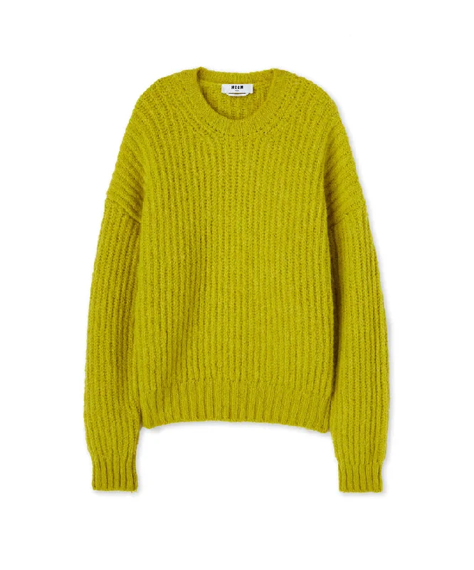 Short - Hemmed Sweaters for Youthful Look -Blended wool crewneck sweater "Warm Winter" Yellow