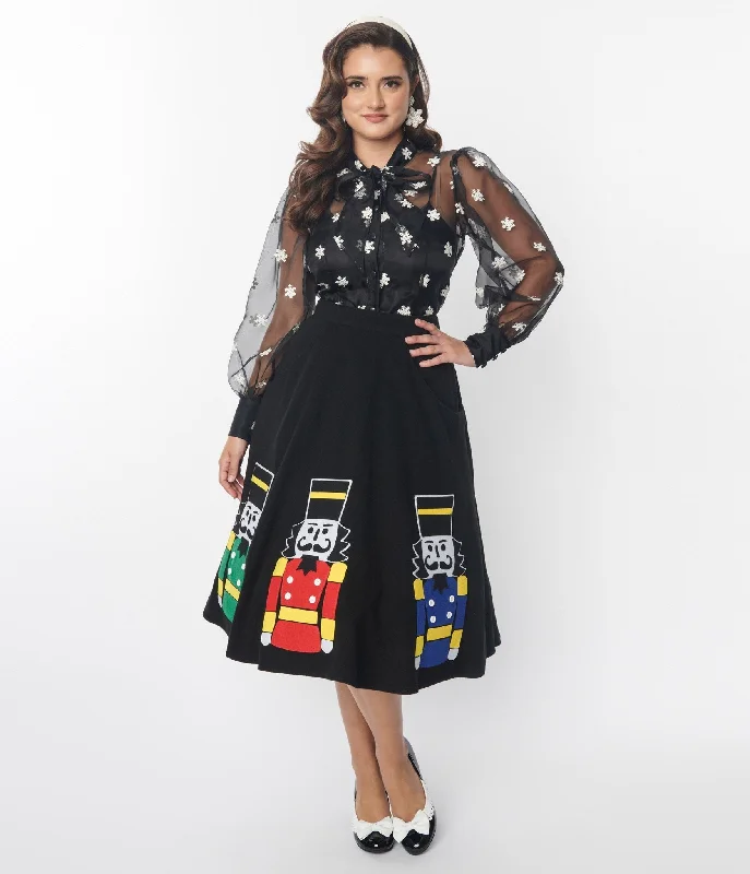 High-waisted pencil skirts for professional office wear -Unique Vintage Black Nutcracker Soda Shop Swing Skirt