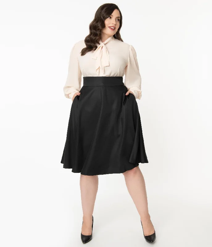 A-line skirts with flared hem elegance -Unique Vintage Plus Size Retro Style Black High Waist Vivien Swing Skirt