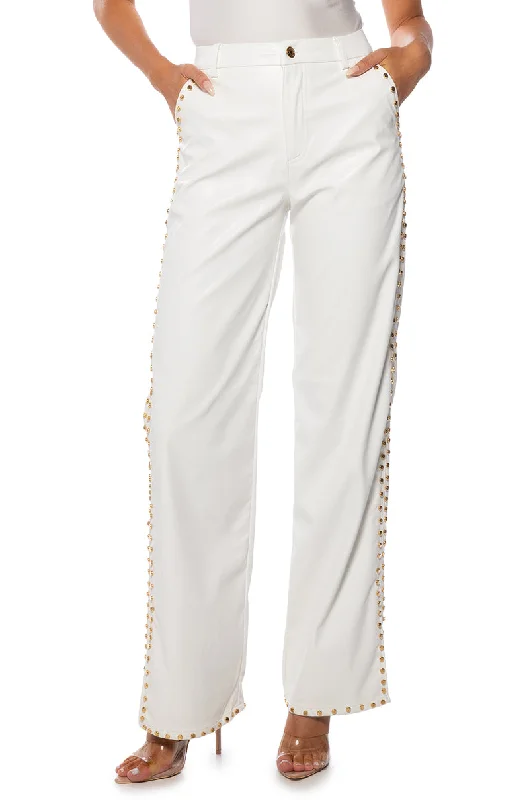 Wide Leg Pants for Fashion Shows -ALWAYS ON TIME FAUX LEATHER WIDE LEG PANT