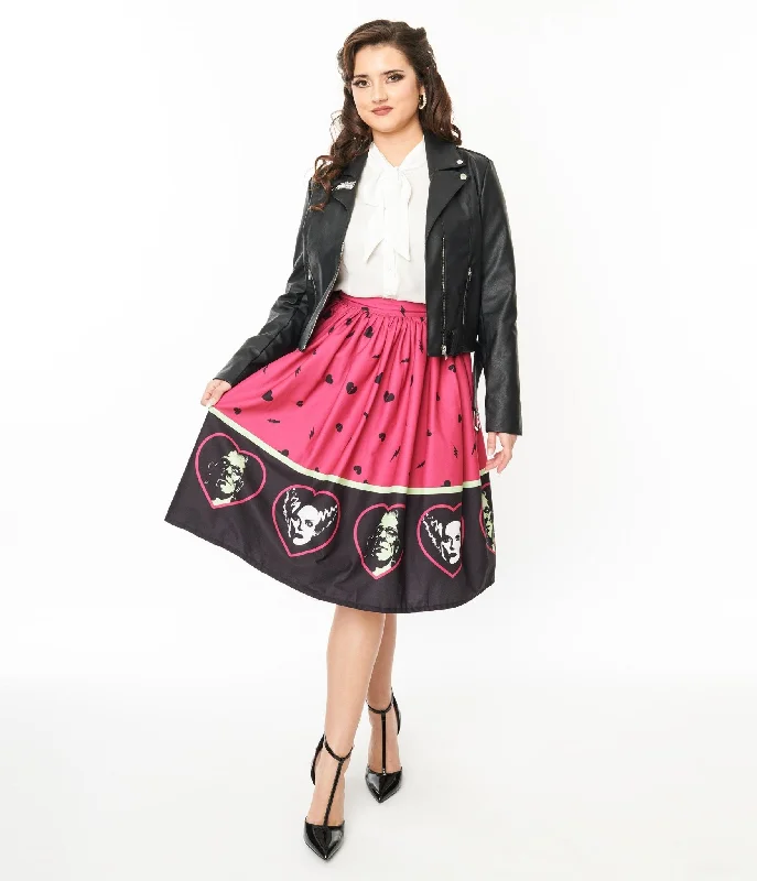 A-line skirts for flattering timeless silhouettes -Universal Monsters x Unique Vintage Frankenstein & Bride Of Frankenstein Border Gellar Swing Skirt