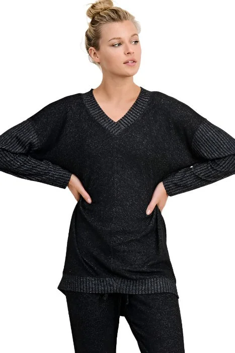 Short - Hemmed Sweaters for Youthful Look -Mono B V Neck Hacci Sweater KT11253