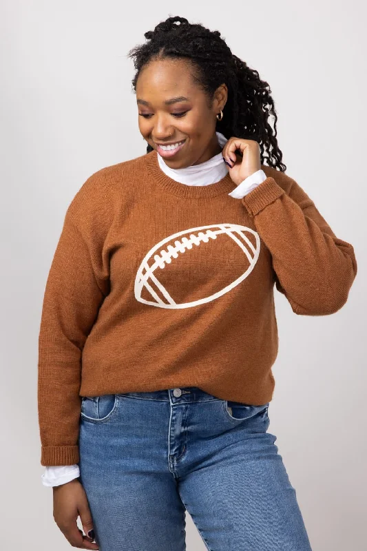 Puffed - Sleeve Sweaters for Feminine Style -Football Knit Sweater for Women in Brown | GW22FB-BRN