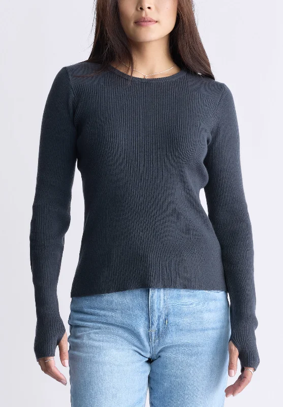 Mock - Neck Sweaters for Subtle Style -Zoella Women's Close-Fit Ribbed Sweater Top, Raven Grey - SW0098F