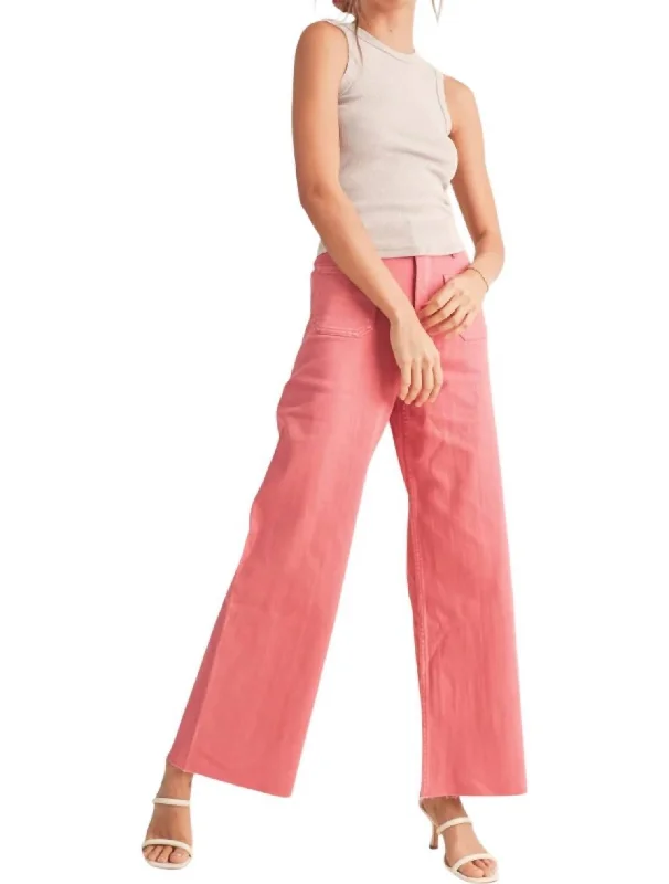 Khaki Wide Leg Pants for Casual -Straight Wide Leg Pants In Raspberry