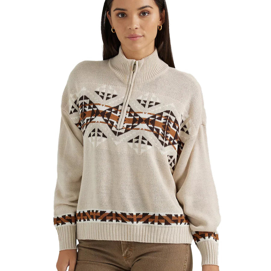 Crocheted Sweaters for Handmade Touch -Wrangler Retro Women's Western Vintage Quarter Zip Relaxed Sweater in Grey