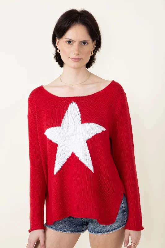 Stretch - Fit Sweaters for Comfort -Miracle Star Light Weight Sweater for Women in Red | F165-REDIVORY