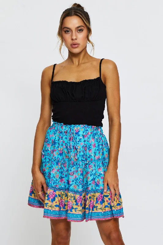 Bold skirts with bright color pops -Boho Print Skater Mini Skirt