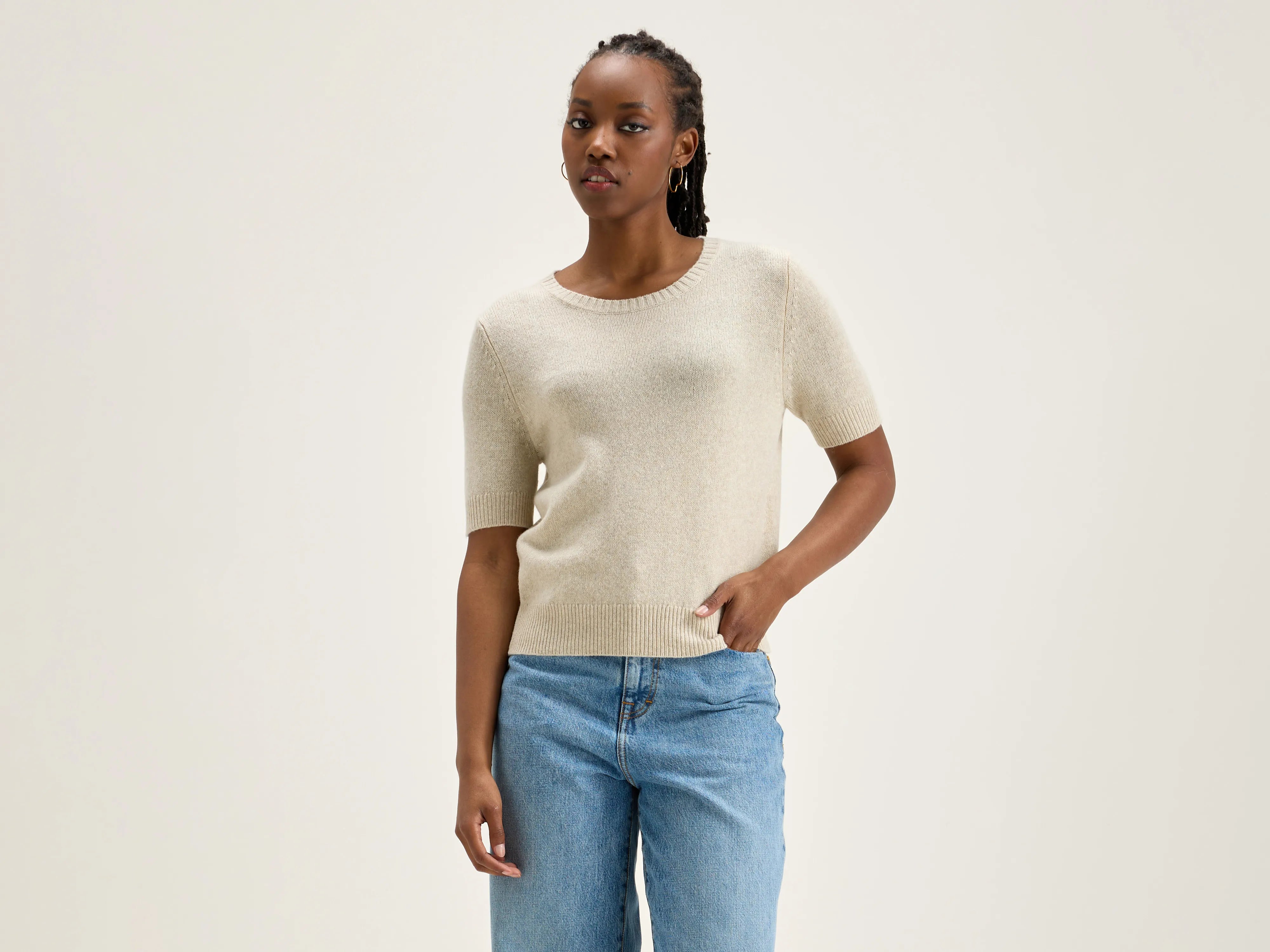 Cropped Sweaters for Modern Fashion -Giwco short-sleeve sweater (242 / W / SUGARCANE)