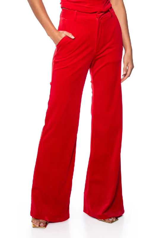 Wide Leg Pants with Back Slits -NIGHT MOVES VELVET WIDE LEG TROUSER