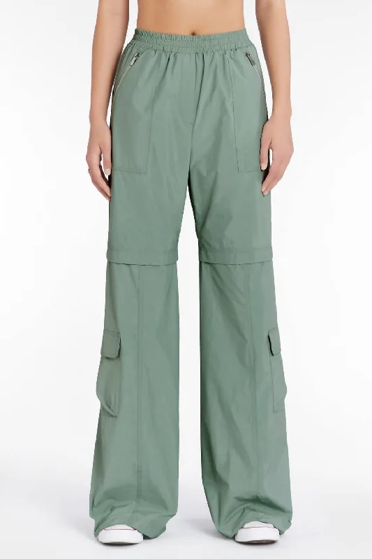 Wide Leg Pants with Turned Up Hems -Gia Wide Leg Pants In Sage