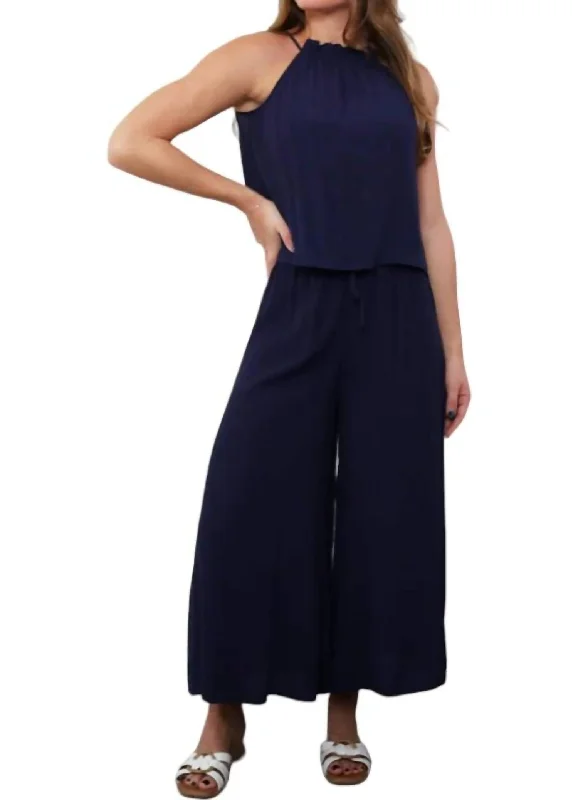 Wide Leg Pants with Rhinestones -Jana Wide Leg Pants In Navy