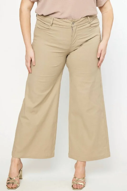 Pink Wide Leg Pants for Feminine -Wide Leg Pants - Plus In Tan