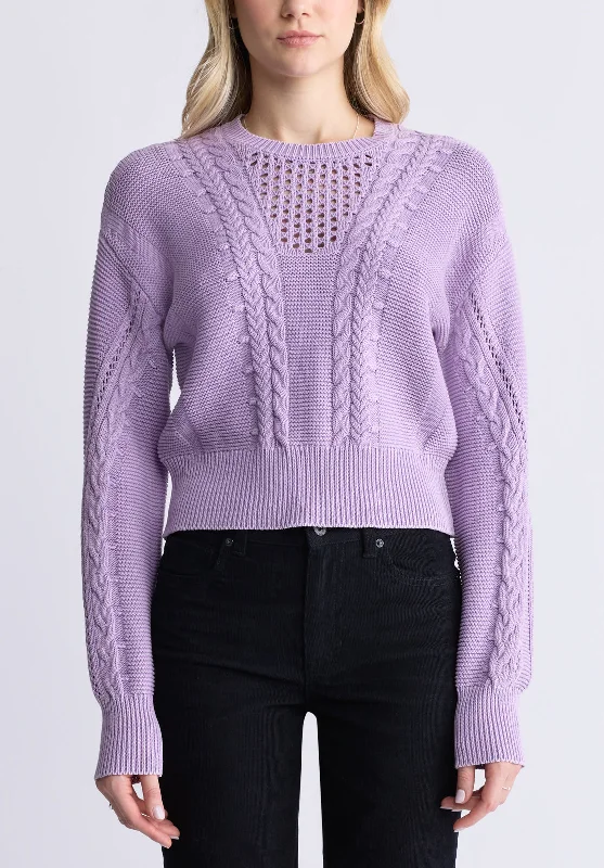 Belted Sweaters for Defined Waist -Camellia Women's Cable-Knit Sweater, Purple Rose - SW0072F