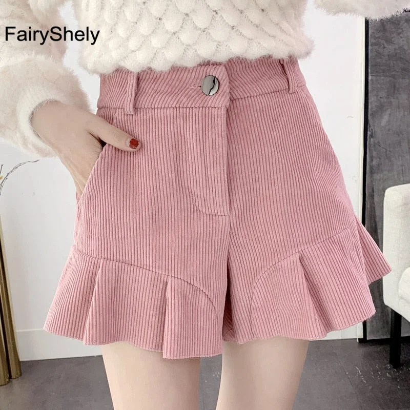 Wide Leg Pants with Front Slits -Winter Warm Women Wide Leg Shorts High Waist  Shorts Casual Chic Shorts