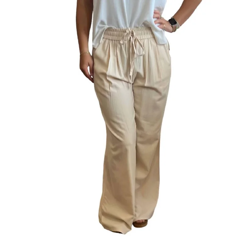 Brown Wide Leg Pants for Earthy -Lightweight Wide Leg Pants In Vanilla