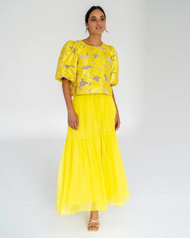 Ruffled skirts with lace trim softness -Alba Maxi Skirt - Sunglow Yellow