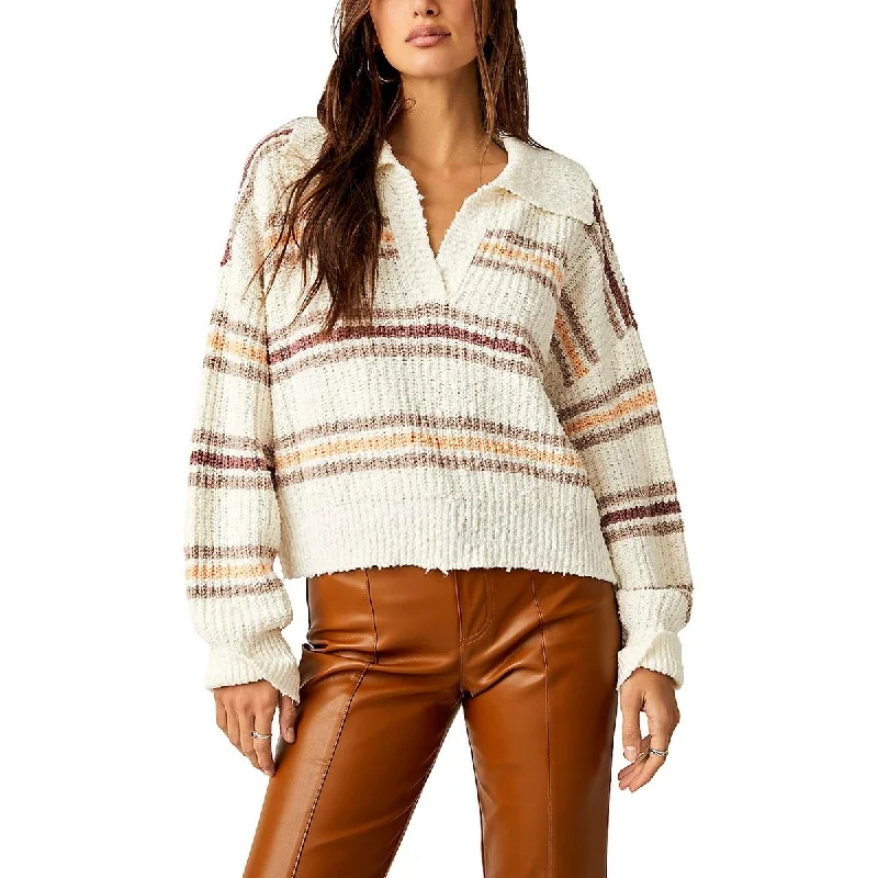 Stretch - Fit Sweaters for Comfort -Free People Womens Collared Striped Pullover Sweater