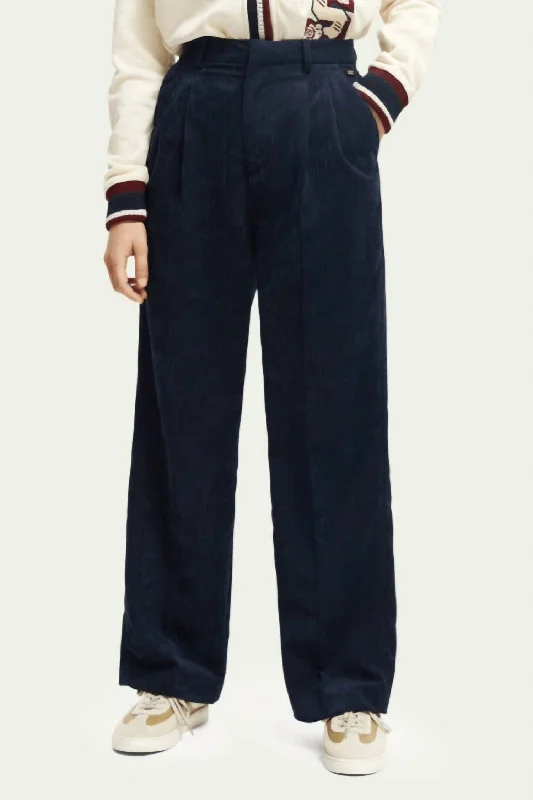 High Rise Wide Leg Corduroy Trousers In Navy