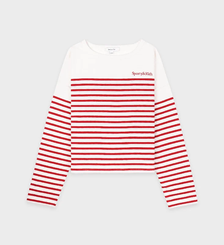 Abstract Pattern Sweaters for Artistic Flair -Serif Logo Mariniere Sweater - Off White/Red Stripe