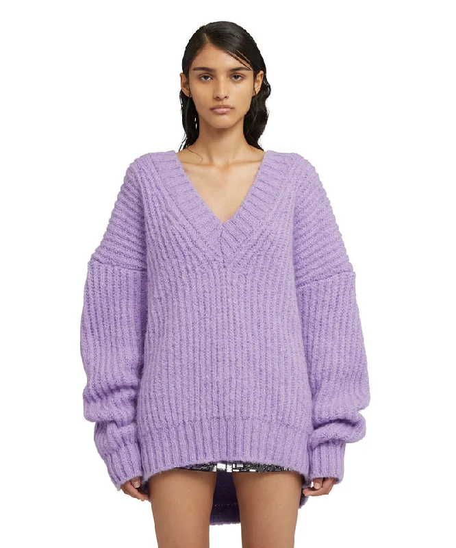 Pullover Sweaters for Easy - On - Off -Blended wool v-neck sweater "Warm Winter" Lilac