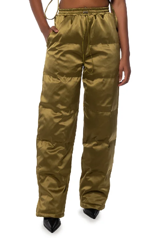 Wide Leg Pants for Valentine's Day -PUT U ON WIDE LEG SATIN PUFFER PANT