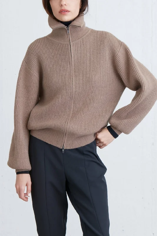 Eco - Friendly Sweaters for Green - Conscious -HIGH NECKLINE ZIP UP SWEATER