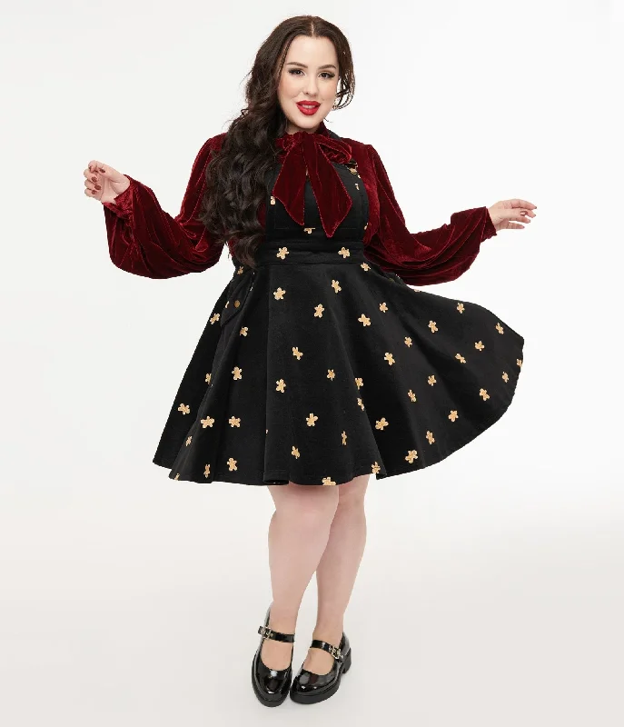 Casual skirts for relaxed weekend lounging -Unique Vintage Plus Size 1950s Black & Gingerbread Brionne Pinafore Skirt