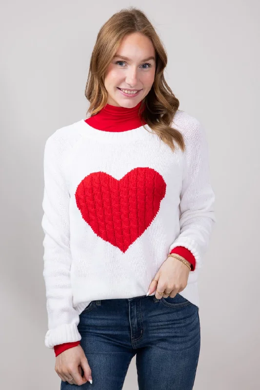 Zip - Up Sweaters for Functional Design -Miracle Textured Heart Sweater for Women in Ivory Red | M9147-IVORYRED